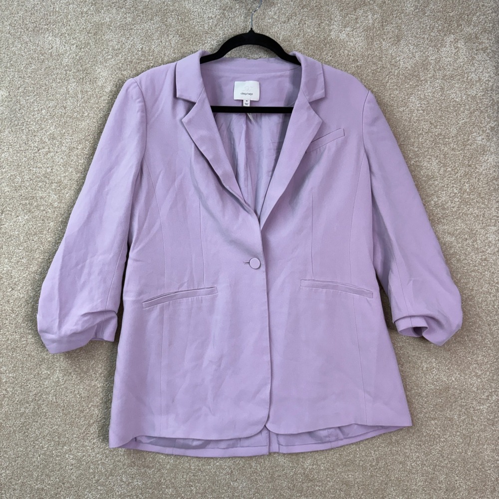 CINQ A SEPT Khloe Blazer Women's 10 Lavender Ruched Sleeve Single Button Chic
